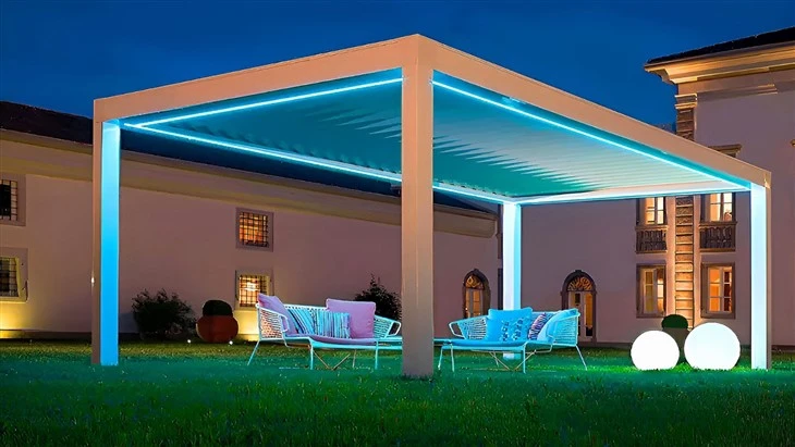 Bioclimatique Electric Sun Louver Metal Framed Pergola Aluminum Pergola Louvered Opening Roof System With Sun Block Blinds